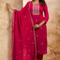 Hot Pink Embroidered Silk Blend Pant Style Salwar Suit - Mangaldeep NX