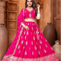 Hot Pink Embroidered Silk Lehenga Choli Set with Zari and Mirror Work Dupatta - Mangaldeep NX