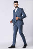 Impressive Men's Blue Checked 3 - Piece Tuxedo Suit with Bow Tie - Mangaldeep NX