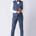 Impressive Men's Blue Checked 3 - Piece Tuxedo Suit with Bow Tie - Mangaldeep NX