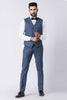 Impressive Men's Blue Checked 3 - Piece Tuxedo Suit with Bow Tie - Mangaldeep NX
