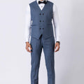 Impressive Men's Blue Checked 3 - Piece Tuxedo Suit with Bow Tie - Mangaldeep NX
