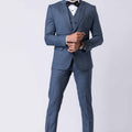 Impressive Men's Blue Checked 3 - Piece Tuxedo Suit with Bow Tie - Mangaldeep NX