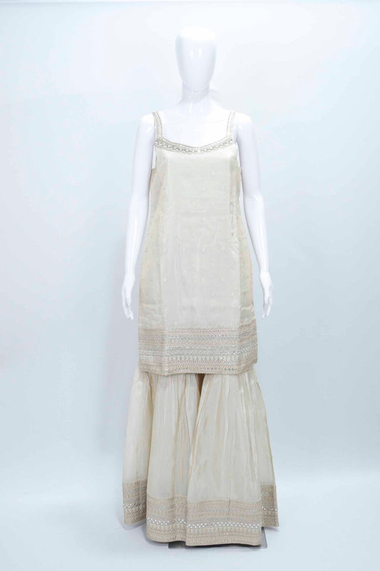 Ivory Mirror Work Sharara Set with Dupatta for Festive Wear - Mangaldeep NX