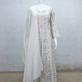 Ivory Multicolor Thread Embroidered Anarkali Kurta Set with Matching Dupatta - Mangaldeep NX