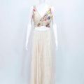 Ivory Printed Floral Shrug Set with Embellished Blouse and Flared Palazzo Pants - Mangaldeep NX