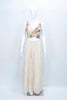 Ivory Printed Floral Shrug Set with Embellished Blouse and Flared Palazzo Pants - Mangaldeep NX