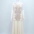 Ivory Sleeveless Embroidered Salwar Suit with Flared Palazzo Pants Set - Mangaldeep NX