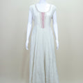 Ivory White Anarkali Suit with Thread Embroidery Contrast Pink Floral Dupatta - Mangaldeep NX