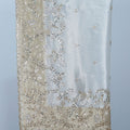 Ivory White Satin Organza Saree with Gold Sequin Embroidery and Velvet Border Pallu - Mangaldeep NX