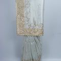 Ivory White Satin Organza Saree with Gold Sequin Embroidery and Velvet Border Pallu - Mangaldeep NX