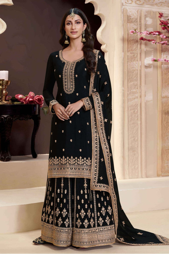 Latest Black Embroidered Sharara Suit for Women - Mangaldeep NX