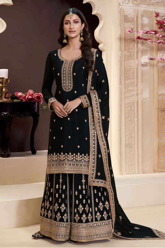 Latest Black Embroidered Sharara Suit for Women - Mangaldeep NX