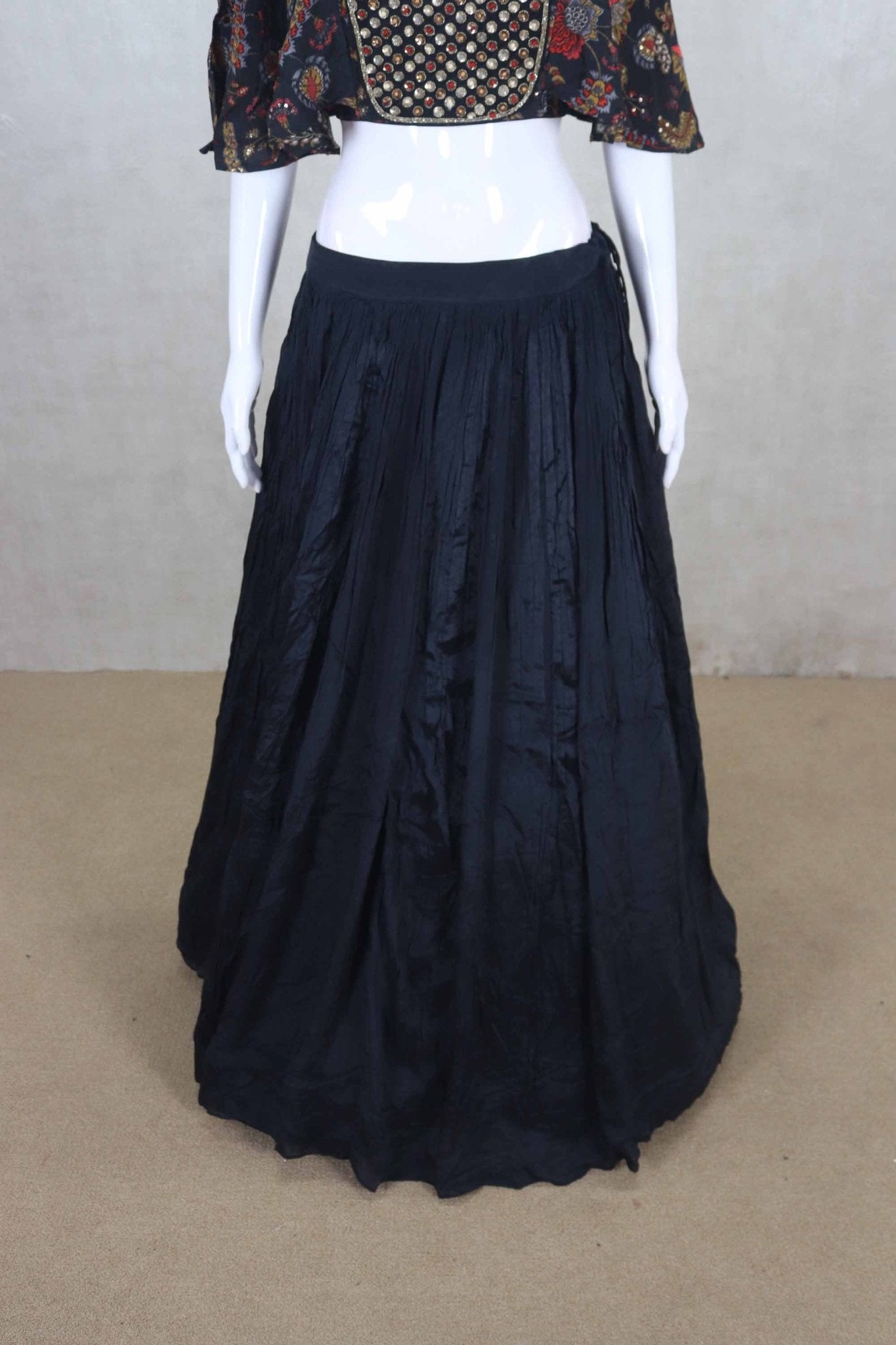 Latest Black Mirror Work Blouse with Flared Lehenga - Mangaldeep NX