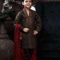 Latest Boys Brown Kurta Pyjama with Red Dupatta - Mangaldeep NX