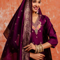 Latest Purple Cotton Silk Readymade Salwar Suit with Jacquard Work - Mangaldeep NX