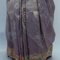Lavender Banarasi Silk Saree with Silver Zari Weaving and Multicolor Embroidered Border - Mangaldeep NX
