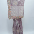 Lavender Banarasi Silk Saree with Silver Zari Weaving and Multicolor Embroidered Border - Mangaldeep NX