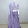 Lavender Cape Style Embroidered Lehenga Set with Net Dupatta - Mangaldeep NX