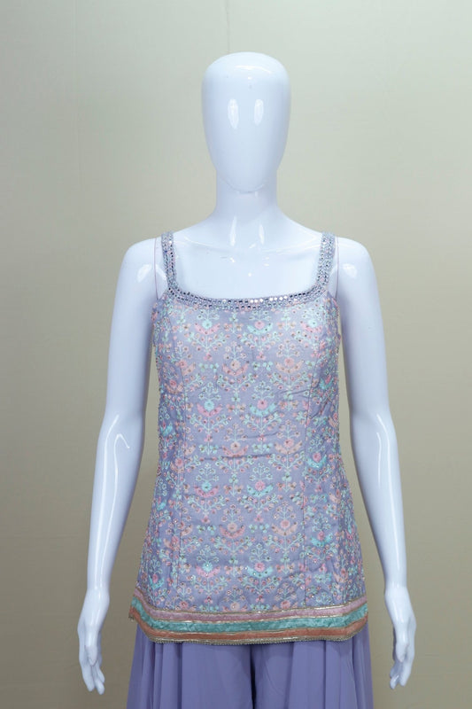 Lavender Embroidered Georgette Sharara Suit with Matching Dupatta - Mangaldeep NX