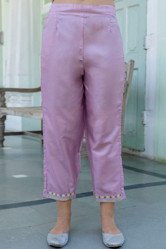 Lavender Embroidered Pant Style Salwar with White Net Dupatta - Mangaldeep NX