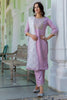 Lavender Embroidered Pant Style Salwar with White Net Dupatta - Mangaldeep NX