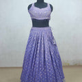 Lavender Embroidered Silk Lehenga Choli with Dupatta - Mangaldeep NX