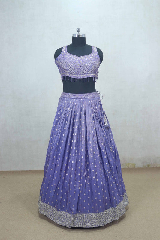 Lavender Embroidered Silk Lehenga Choli with Dupatta - Mangaldeep NX