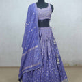 Lavender Embroidered Silk Lehenga Choli with Dupatta - Mangaldeep NX