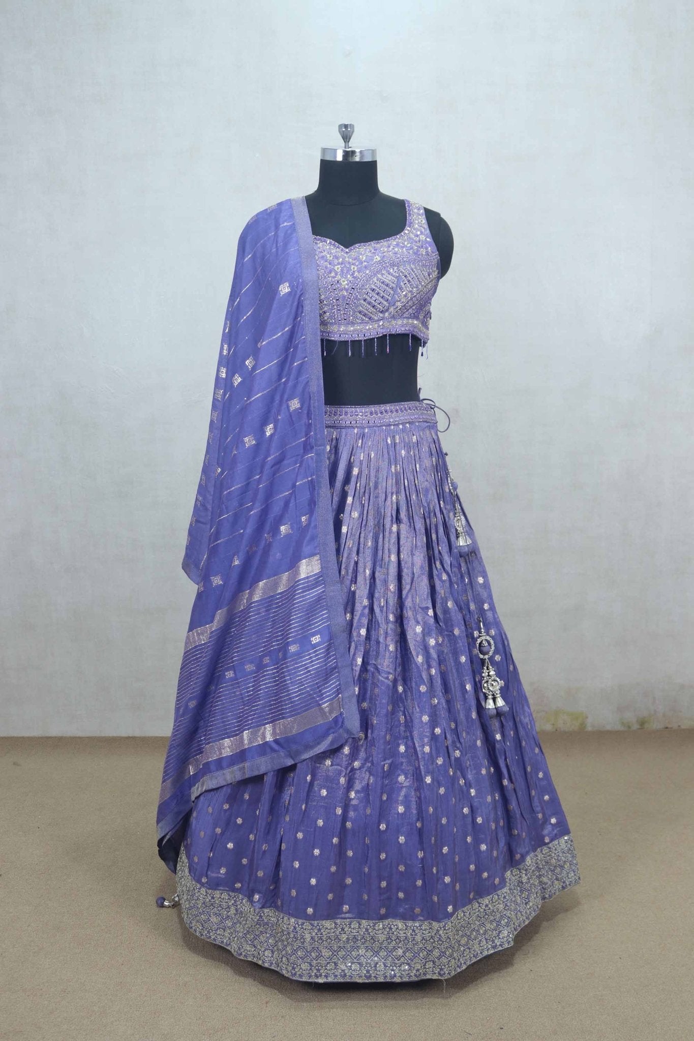 Lavender Embroidered Silk Lehenga Choli with Dupatta - Mangaldeep NX