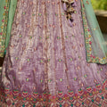 Lavender Embroidered Silk Lehenga Choli with Mirror Work and Mint Green Dupatta - Mangaldeep NX
