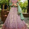 Lavender Embroidered Silk Lehenga Choli with Mirror Work and Mint Green Dupatta - Mangaldeep NX