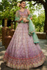Lavender Embroidered Silk Lehenga Choli with Mirror Work and Mint Green Dupatta - Mangaldeep NX