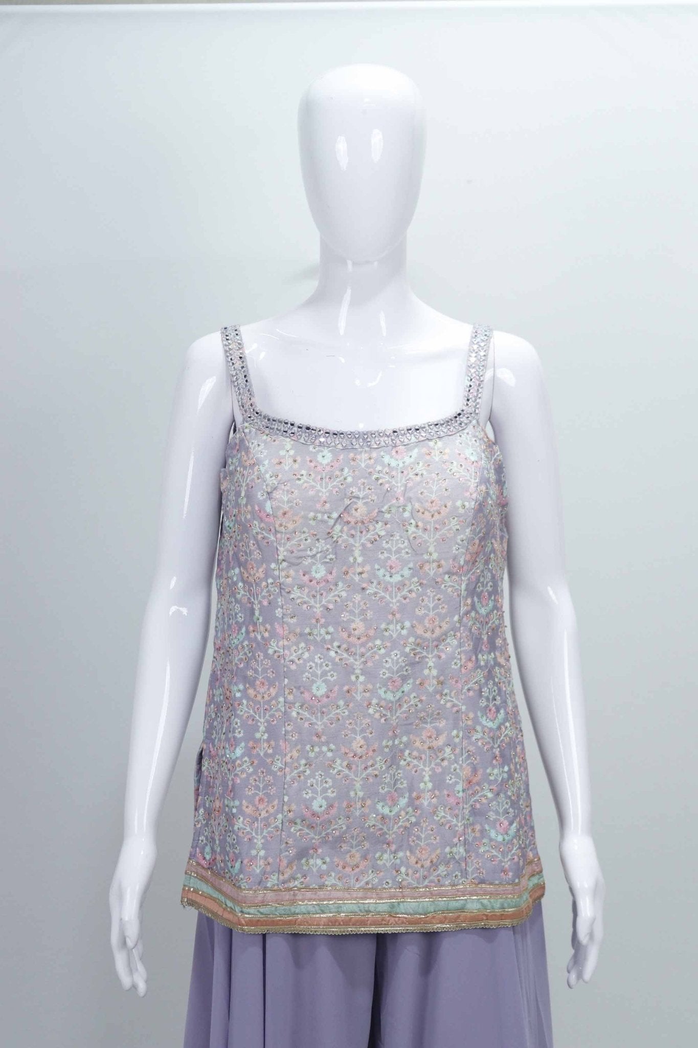 Lavender Embroidered Sleeveless Kurta Palazzo Set with Sequin Accents and Matching Dupatta - Mangaldeep NX
