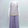 Lavender Embroidered Sleeveless Kurta Palazzo Set with Sequin Accents and Matching Dupatta - Mangaldeep NX