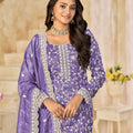 Lavender Embroidered Straight Salwar Suit with Matching Dupatta - Mangaldeep NX