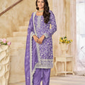 Lavender Embroidered Straight Salwar Suit with Matching Dupatta - Mangaldeep NX