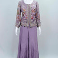 Lavender Floral Embroidered Indo - Western Jacket Top with Flared Palazzo Pants for Women - Mangaldeep NX