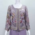 Lavender Floral Embroidered Indo - Western Jacket Top with Flared Palazzo Pants for Women - Mangaldeep NX