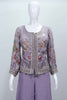 Lavender Floral Embroidered Indo - Western Jacket Top with Flared Palazzo Pants for Women - Mangaldeep NX