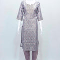 Lavender Floral Embroidered Tissue Silk Straight Cut Suit with Dupatta - Mangaldeep NX
