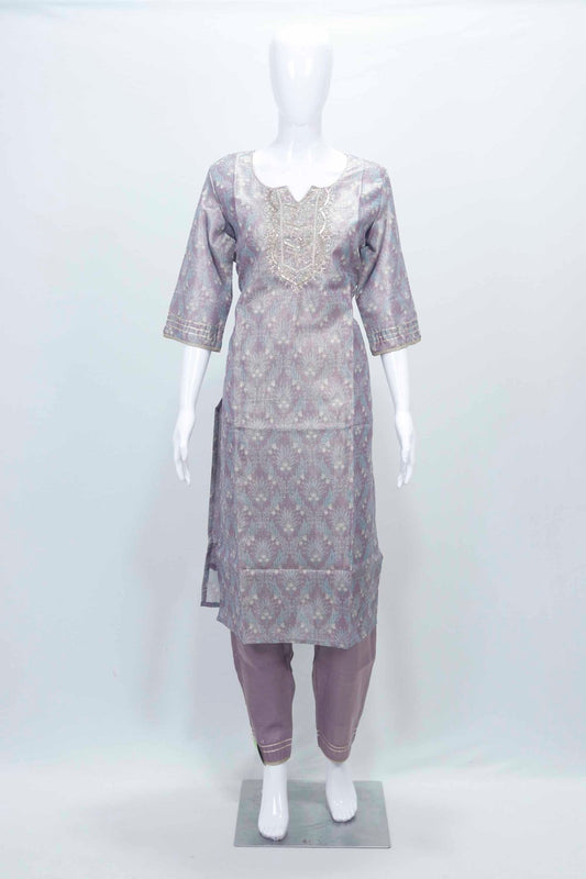 Lavender Floral Embroidered Tissue Silk Straight Cut Suit with Dupatta - Mangaldeep NX