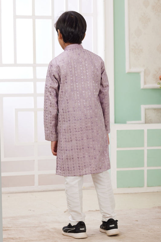 Lavender Foil Print Ethnic Wear Kurta for Boys - Mangaldeep NX
