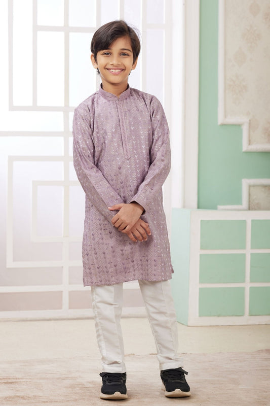 Lavender Foil Print Ethnic Wear Kurta for Boys - Mangaldeep NX