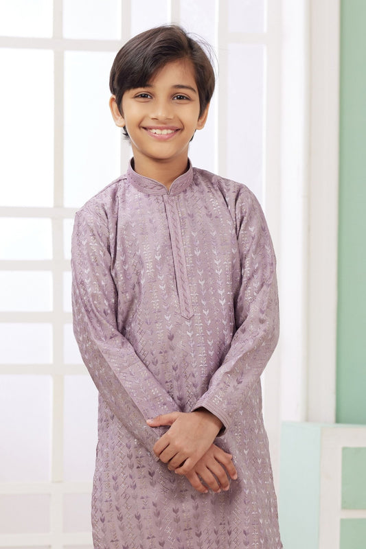 Lavender Foil Print Ethnic Wear Kurta for Boys - Mangaldeep NX