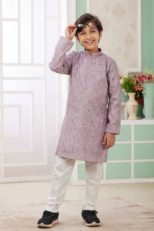 Lavender Foil Print Ethnic Wear Kurta for Boys - Mangaldeep NX
