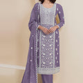 Lavender Georgette Straight Cut Salwar Kameez - Mangaldeep NX