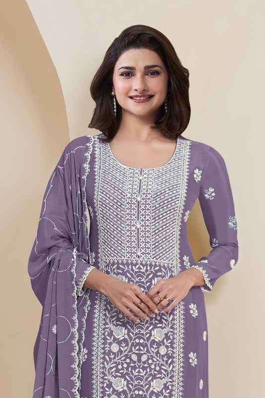 Lavender Georgette Straight Cut Salwar Kameez - Mangaldeep NX