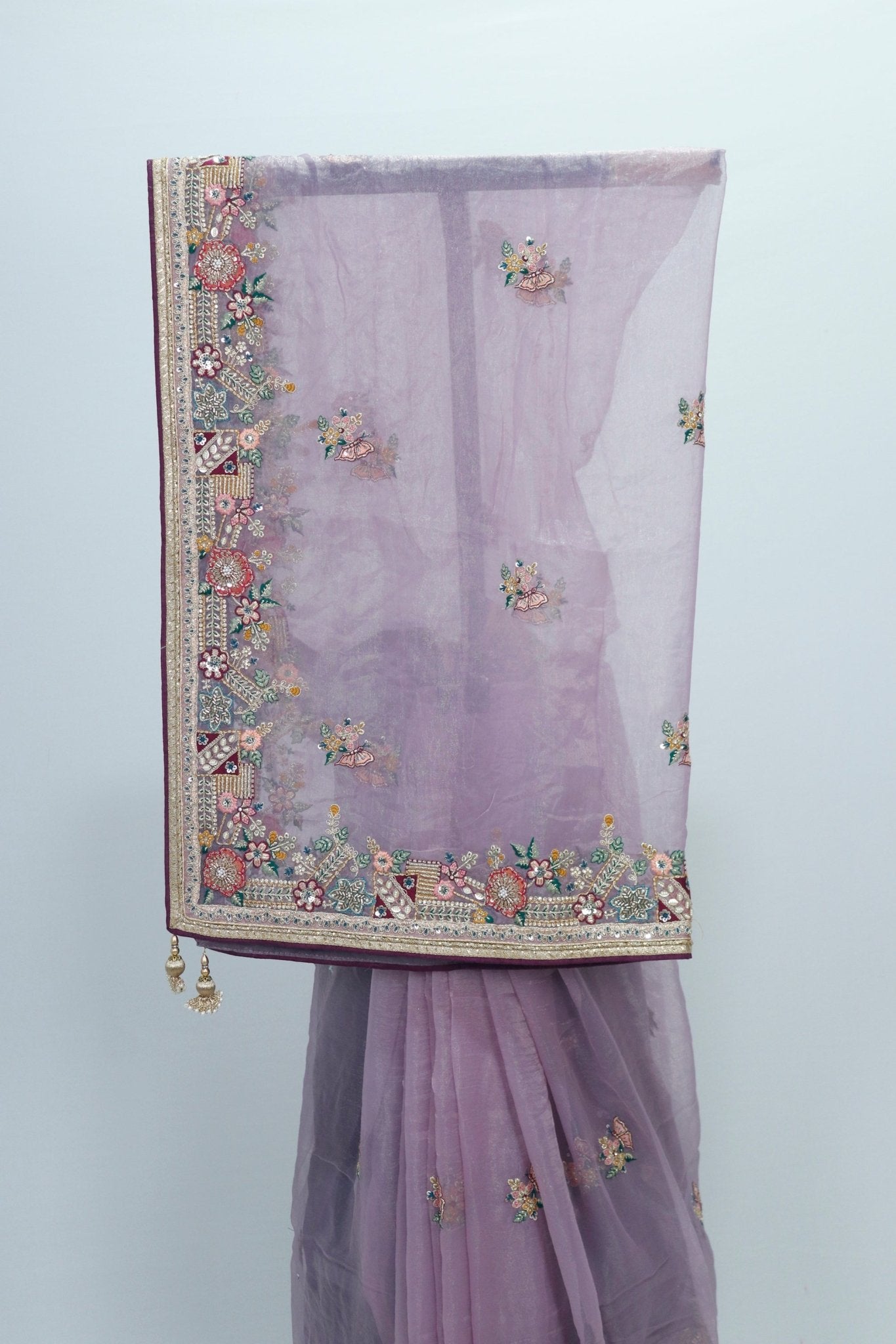 Lavender Net Saree featuring multicolor for Party Festive Wear - Mangaldeep NX