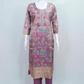 Lavender Printed Silk Suit with Embellished Neckline and Organza Dupatta. - Mangaldeep NX